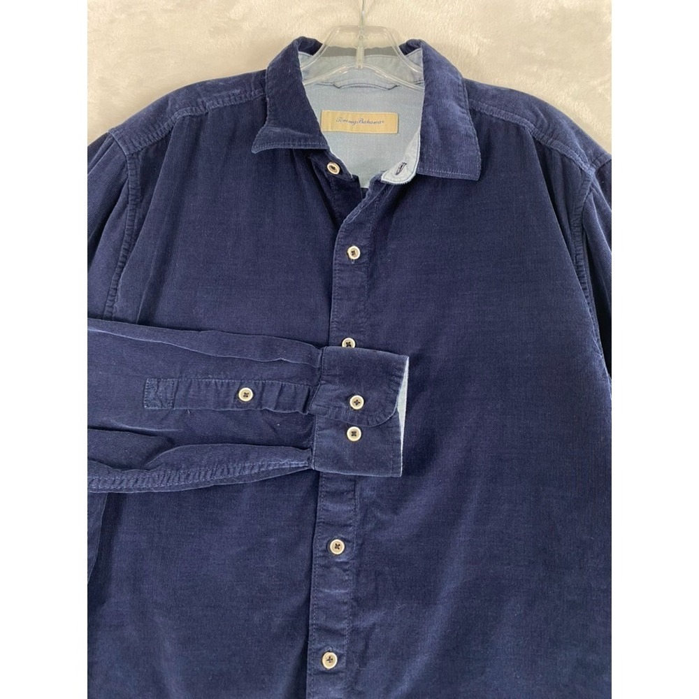 Tommy Bahama Corduroy Shirt Men Sz M Blue Long Sleeve 100% Cotton Preppy Classic